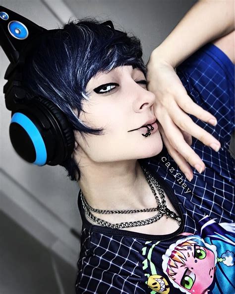 Instagram Cazfhey Anime Cosplay Bluehair Emo Piercings Catboy Nekoboy Creepycute