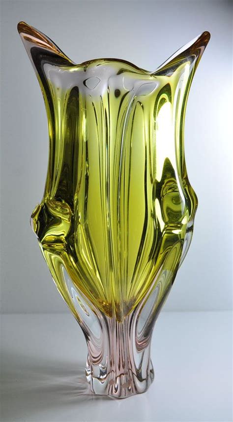 Josef Hospodka Chribska Vintage Czech Glass Large Vase 70 S Blown Glass Art Vintage Art Glass