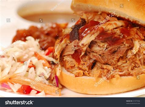 Barbecued Pulled Pork Sandwich Coleslaw Baked Stock Photo 31977436