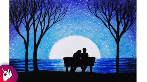 Drawing Of Scenery Of Moonlight With Oil Pastels Step By Step Youtube