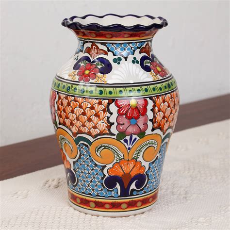 Hand Painted Talavera Ceramic Decorative Vase From Mexico Talavera