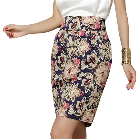 Vintage Pencil Skirt Women Floral Printed Skirt High Waist Spring