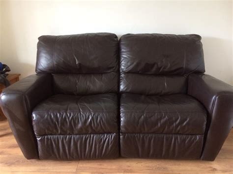 2x Dfs 2 Seater Brown Leather Sofas 1 With Double Electric Recliners