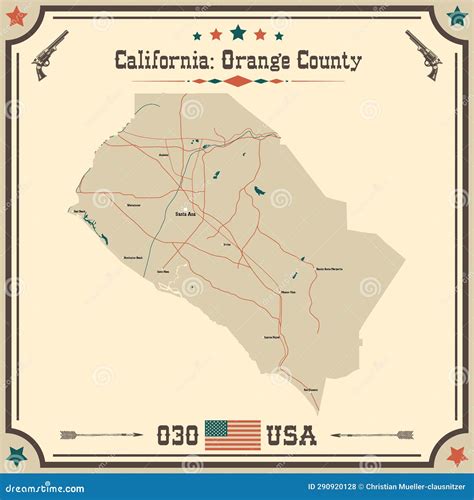 Map Of Orange County California Usa With Vintage Colors Stock Vector