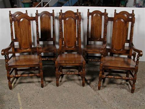 Most people choose armless chairs because they take up less space. Set 8 English Elizabethan Tudor Oak Dining Chairs Chair