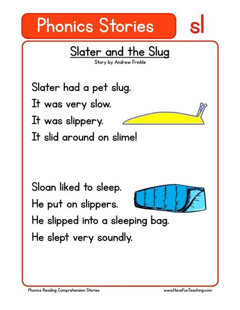 Slater And The Slug Sl Phonics Stories Reading Comprehension Worksheet