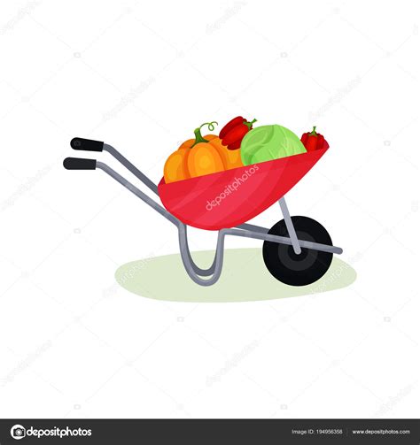 Natural Vegetables In Red Wheelbarrow Pumpkin Red Peppers And Cabbage