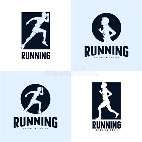 Set Of Sprint Running Athletics Marathon Logo Design Template Stock