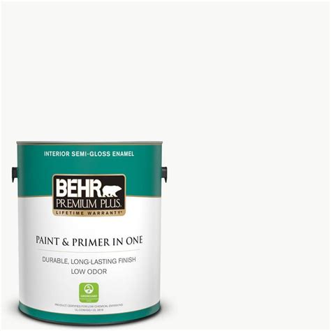Behr Premium Plus 1 Gal Ultra Pure White Semi Gloss Enamel Low Odor