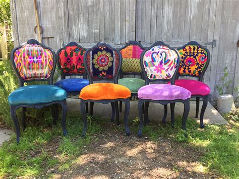Eclectic Boho Dining Chairs Etsy Funky Meubels Stoel Verven Boho