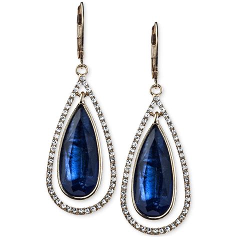 Anne Klein Goldtone Blue Stone And Crystal Pave Teardrop Earrings In