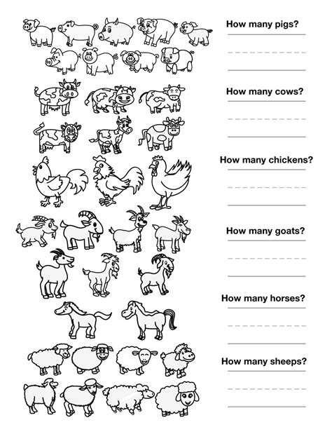 Counting Farm Animals Worksheet