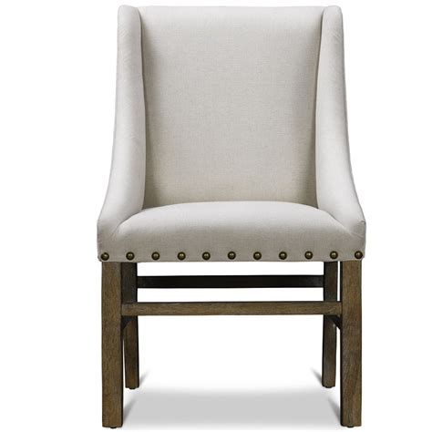 Nailhead Trestle Upholstered Dining Chair Belgian Linen Upholstered