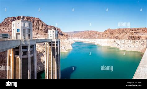 Panoramic View Of Lake Mead Behind Hoover Dam Showing Record Low Water