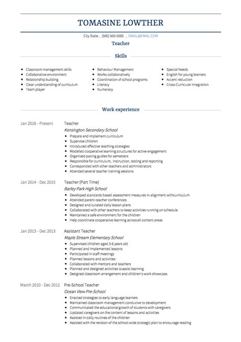 Incorporated new texts into the standard curriculum, tutored students at home seeking additional guidance with. Teacher CV Examples & Templates | VisualCV