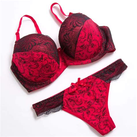 Red Black Bra Women Bra Set Sexy Lace Lingerie Print Underwear Plus