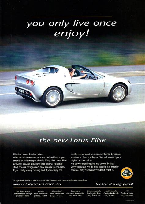 2002 Lotus Elise Roadster Aussie Original Magazine Advertisement New