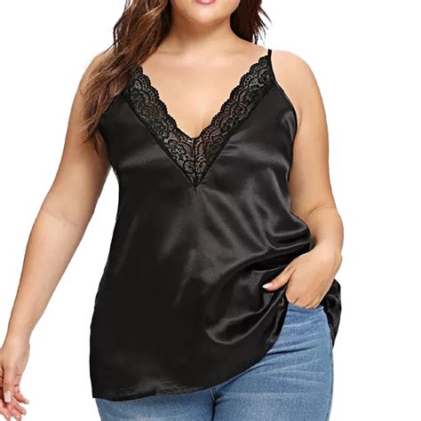 Summer Plus Size Xl 5xl Lace Camisole Women Casual V Neck Sleeveless Solid Black Lace Tank Tops