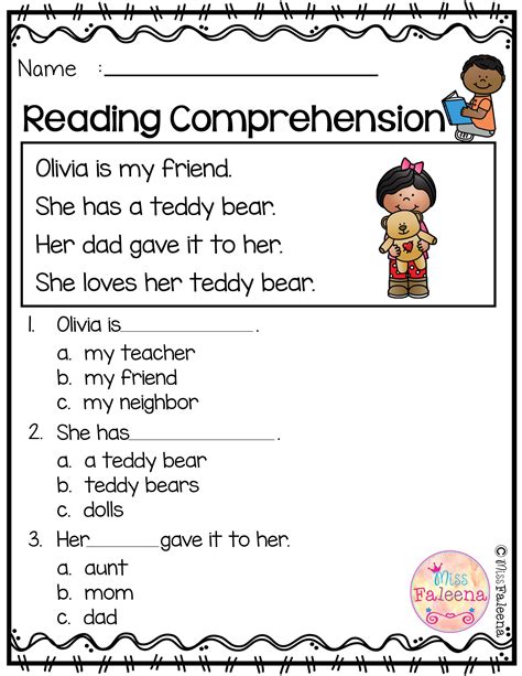 Reading Comprehension Worksheets Kindergarten Free Printable
