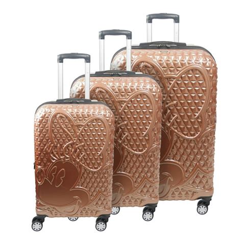 disney ful textured minnie mouse hard sided 3 piece luggage set rose gold 29 25 and 21