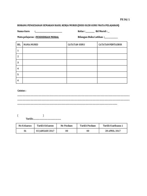 Share to twitter share to facebook share to pinterest. PK 06 - Borang Semakan Hasil Kerja Murid