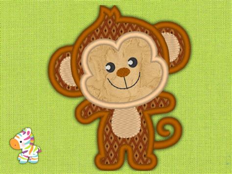 Monkey Embroidery Machine Applique Design 3 Sizes Etsy