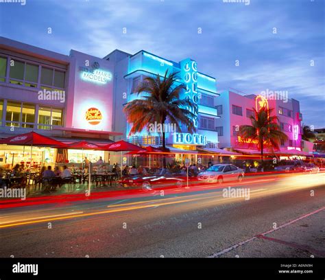 Art Deco District At Dusk Ocean Drive Miami Beach Miami Florida United States Of America North