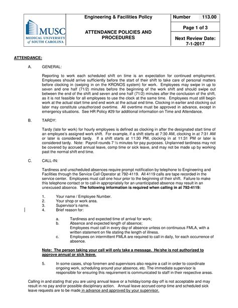 Attendance Policy Template Hq Printable Documents