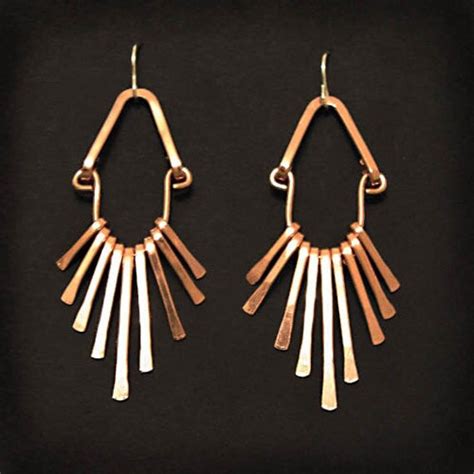 Copper Fringe Earrings Handmade Tribal Flare Copper