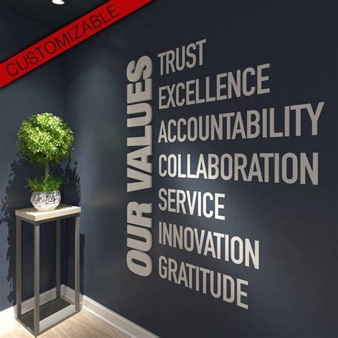 Our Values Office Wall Art Decor 3d Pvc Typography Etsy Office Wall