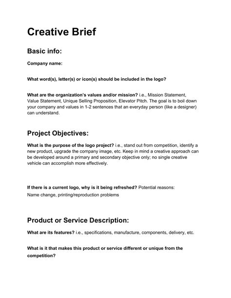 Free Printable Creative Briefing Templates Pdf Word Example