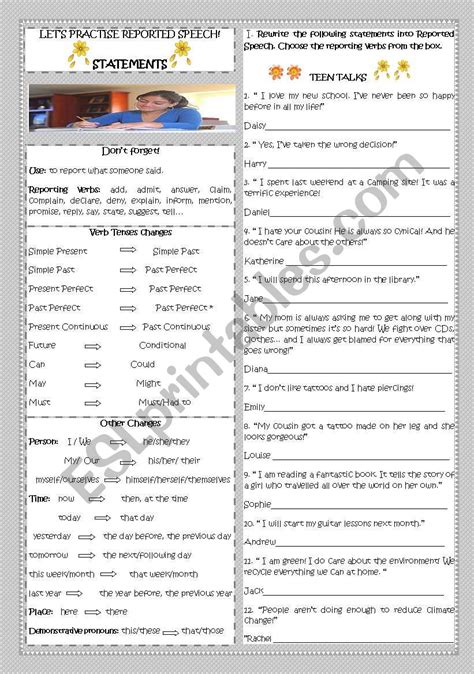 Let´s Practise Reported Speech Part I Statements Esl Worksheet By