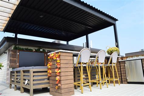 rooftop deck outdoor kitchen bar grill steel pergola chicago il urban rooftops chicago roof