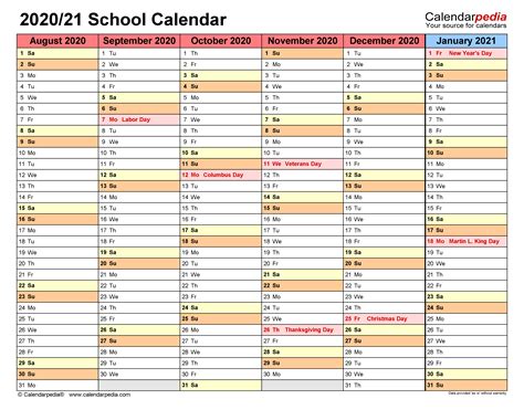 School Calendars 20202021 Free Printable Word Templates