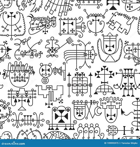 Seamless Pattern With Demon Symbols And Their Sigils Occult Sings
