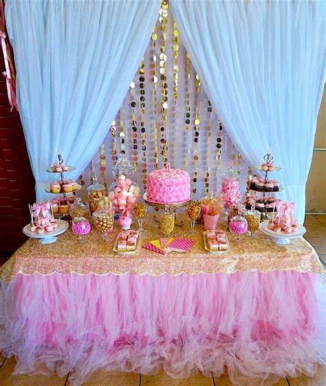 Custom Dessert Bar In Pink And Gold For A Royal Princess On Her 1st