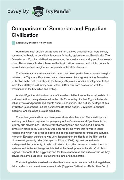 Comparison Of Sumerian And Egyptian Civilization Words Essay