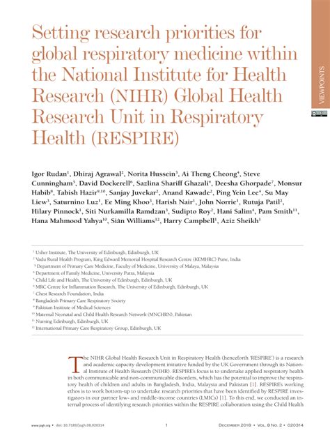 Pdf Setting Research Priorities For Global Respiratory Medicine