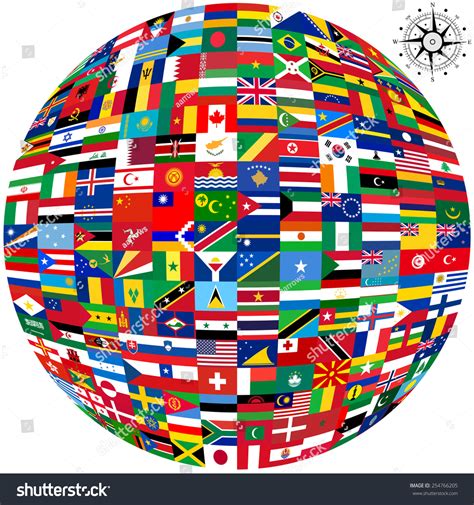 Flags World Map On White Background Stock Vector Royalty Free
