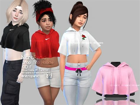 Sims 4 Cc Custom Content Kids Clothing Crop Top Hoodie Kids For