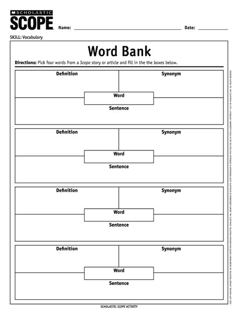 Word Bank Template