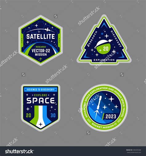 Set Of Space Badges And Emblems For The Shuttle Mission In Outer Space