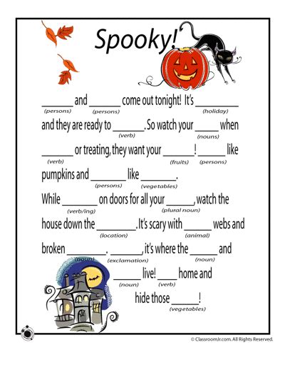 Halloween Mad Libs Halloween Classroom Halloween Party Happy Halloween