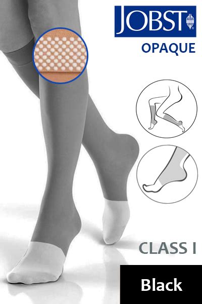 Jobst Opaque Class 1 Black Knee High Compression Stockings With Open Toe And Dotted Silicone