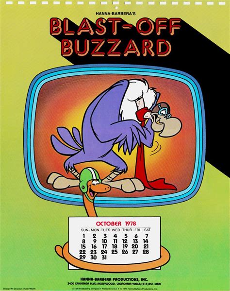 Hanna Barbera Calendar 1978 With Blast Off Buzzard Hanna Barbera