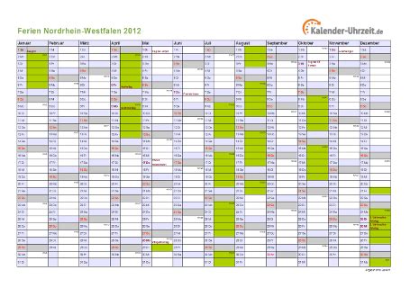 Siehe hier unten den jahreskalender 2012. Ferien Nordrhein-Westfalen 2012 - Ferienkalender zum ...