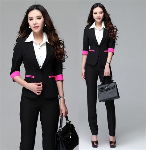 New Formal Uniform Design 2015 Summer Female Office Suits Tops And Pants Work Wear Pants Suits