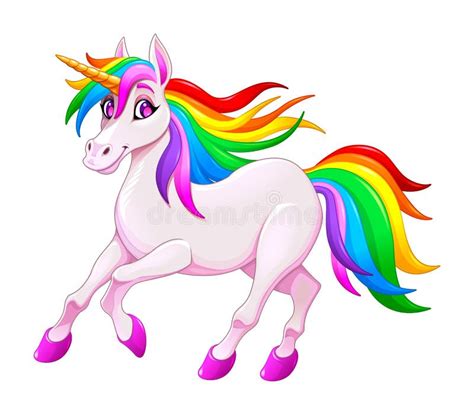 Unicornio Del Arco Iris En Un Paisaje De La Fantasía Con Las Escaleras