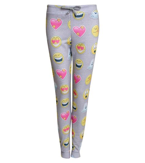 Pilot Nicole Emoji Print Jogger Pants In Grey Printed Jogger Pants