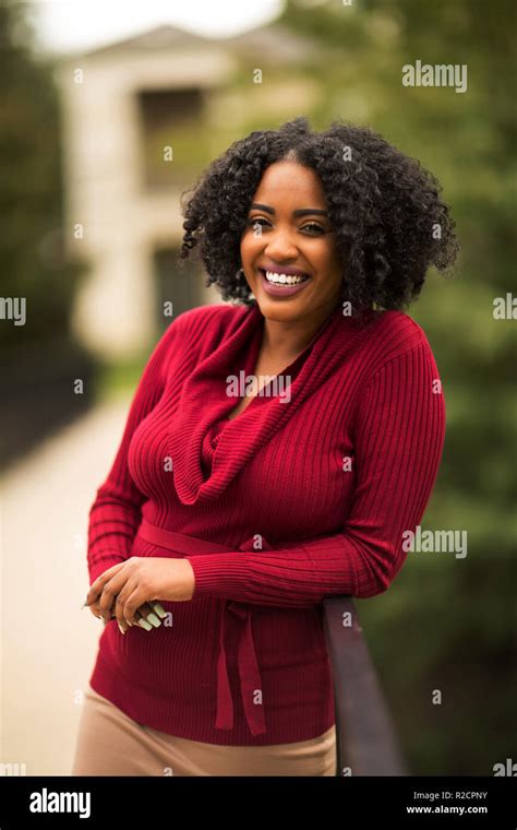 Beautiful Confident African American Woman Smiling Outside Stock Photo